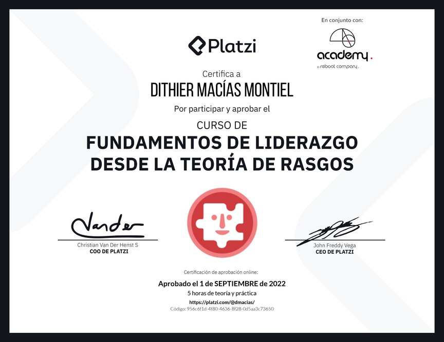 Diploma del Curso de Fundamentos de Liderazgo: Reconoce las Características de un Líder