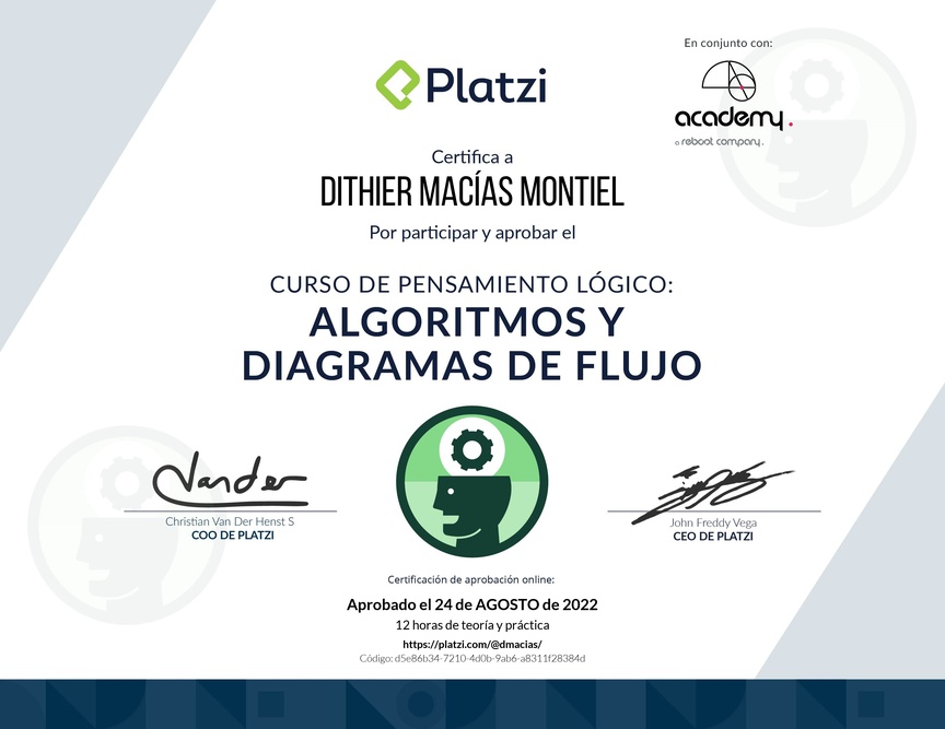 Diploma del Curso de Pensamiento Lógico: Algoritmos y Diagramas de Flujo