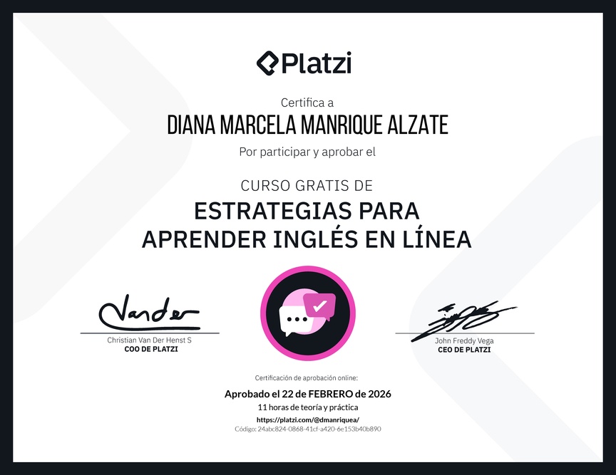 Diploma del Curso Gratis de Estrategias para Aprender Inglés en Línea