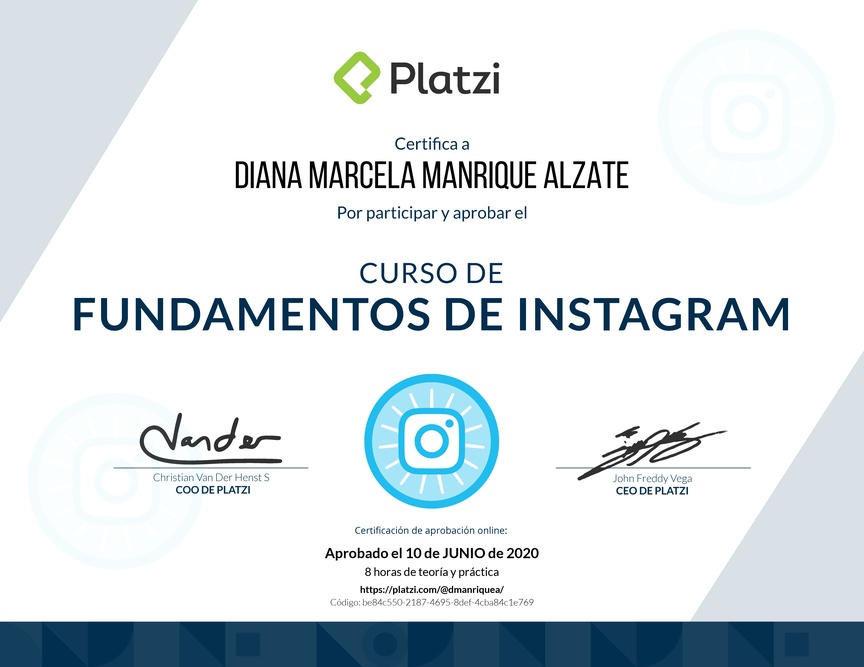 Diploma del Curso de Fundamentos de Instagram