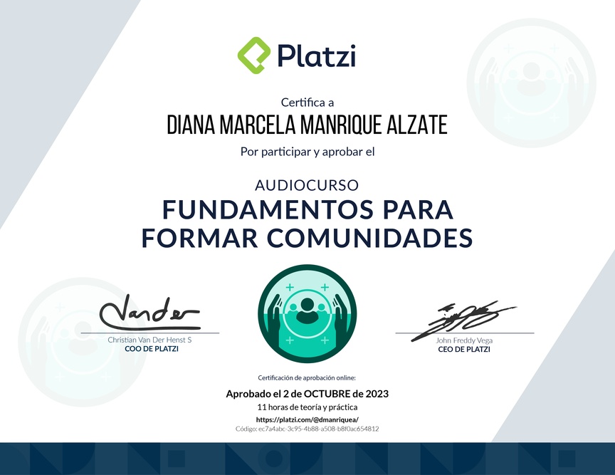 Diploma de Audiocurso Fundamentos para Formar Comunidades