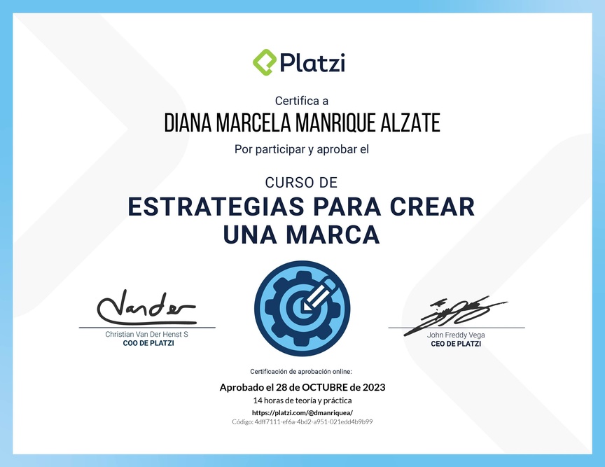 Diploma del Curso de Estrategias para Crear una Marca