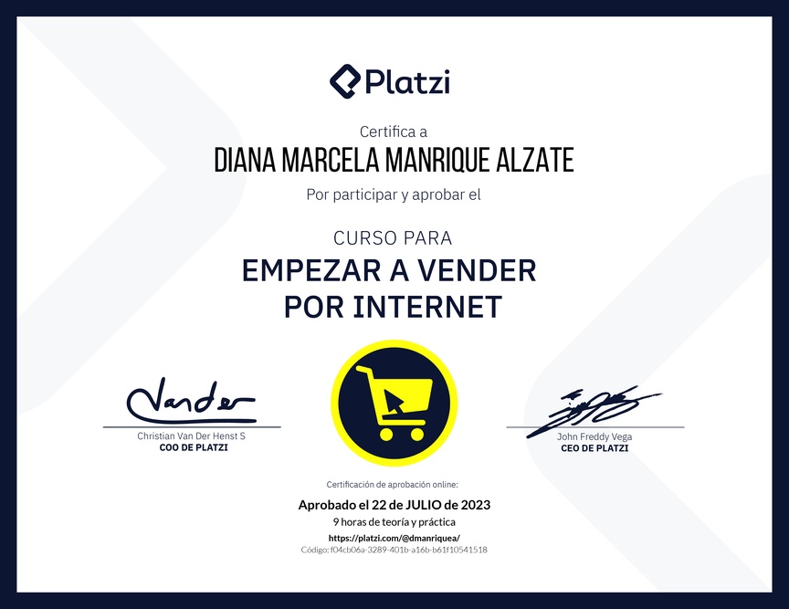 Diploma del Curso para Empezar a Vender por Internet