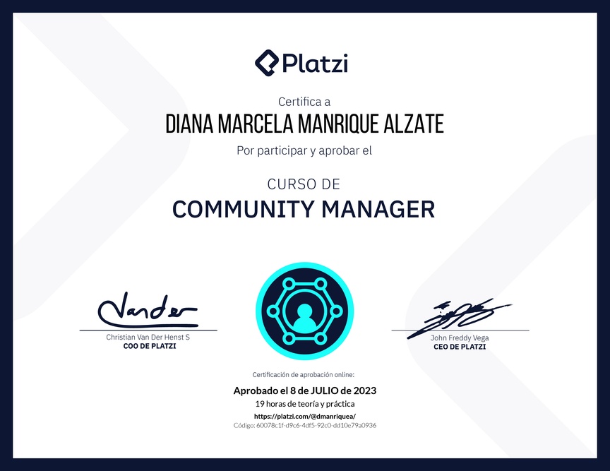 Diploma del Curso de Community Manager (2023)