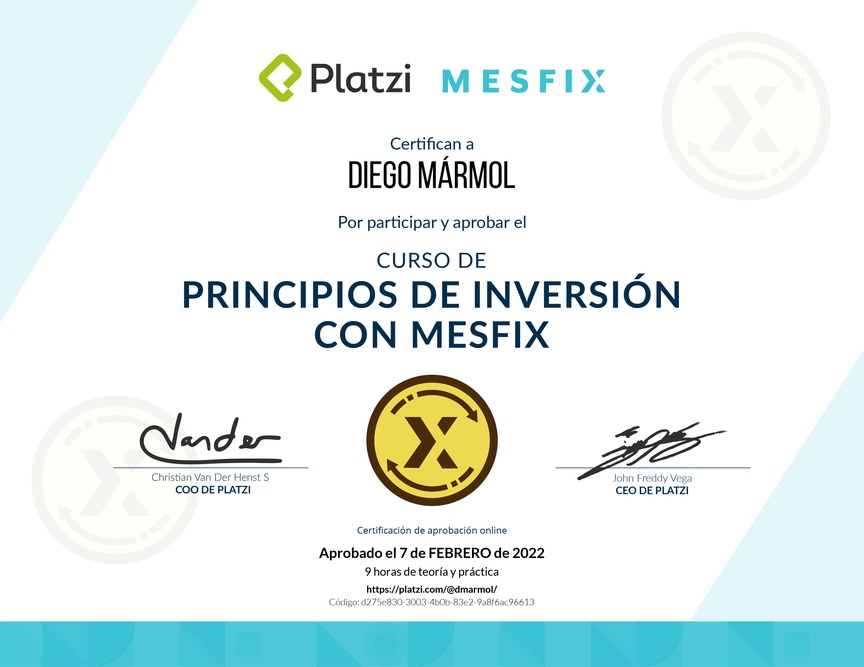 Diploma del Curso de Principios de Inversión con Mesfix
