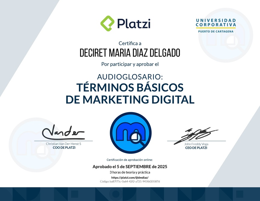 Diploma de Audioglosario Términos Básicos de Marketing Digital