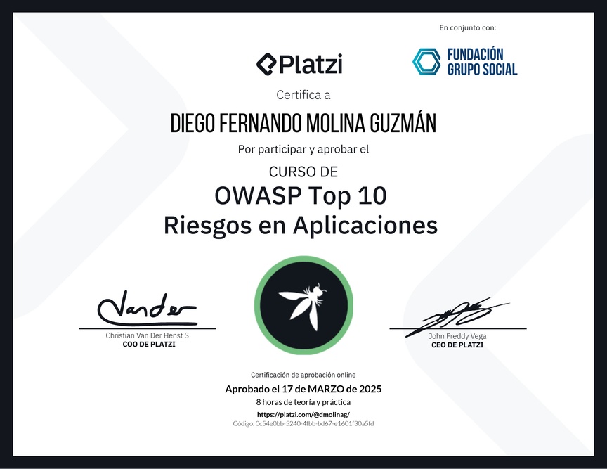 Diploma del Curso de OWASP Top 10: Riesgos en Aplicaciones
