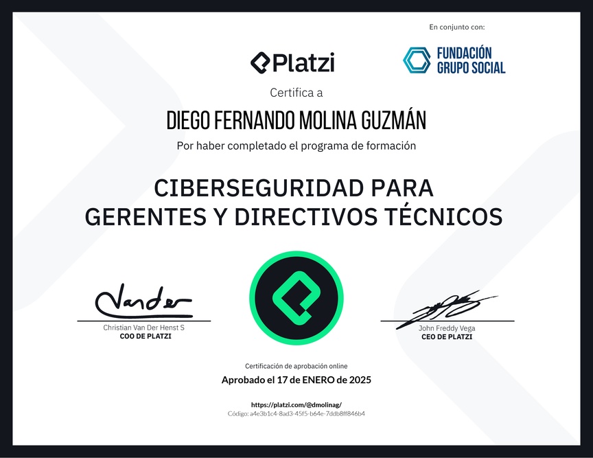 Diploma de la Ruta de Aprendizaje de Ciberseguridad para Gerentes y Directivos