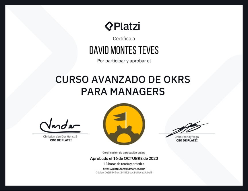 Diploma del Curso Avanzado de OKRs para Managers