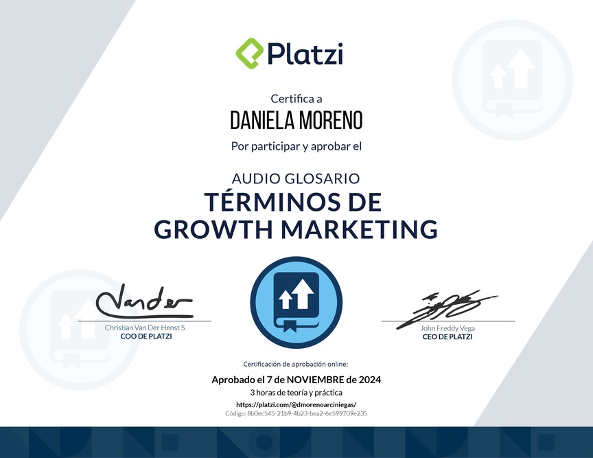 Diploma de Audioglosario: Aprende los Términos Básicos de Growth Marketing