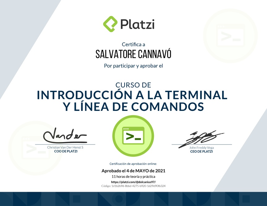 Diploma del Curso de Introducción a la Terminal y Línea de Comandos