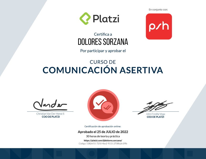 Diploma del Curso de Comunicación Asertiva para la Vida Personal y Profesional (2021)