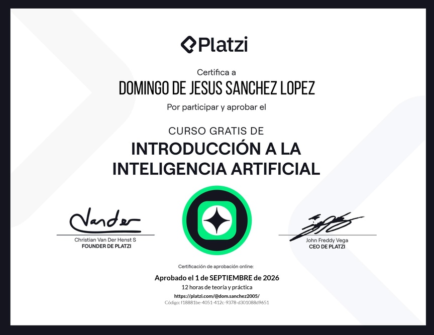 Diploma del Curso Gratis de Introducción a la Inteligencia Artificial