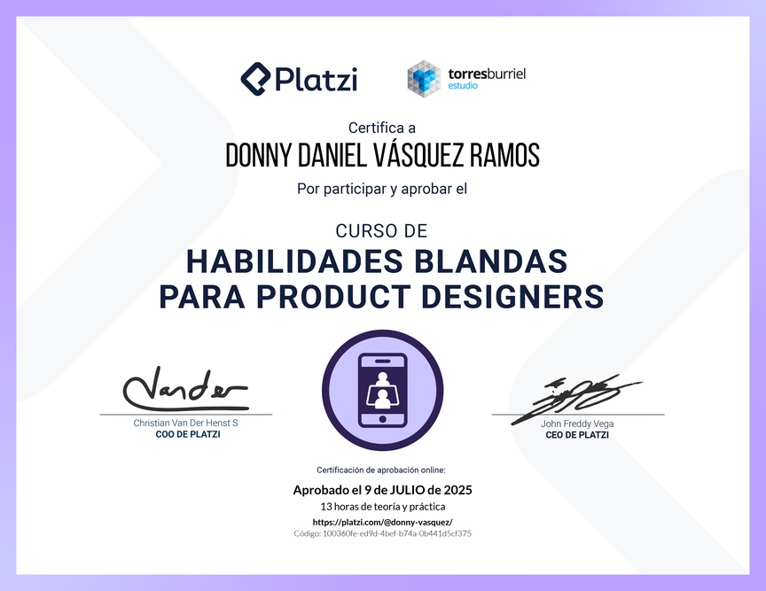 Diploma del Curso de Habilidades Blandas para Product Designers