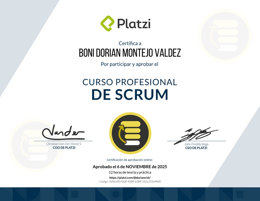 Diploma del Curso Profesional de Scrum