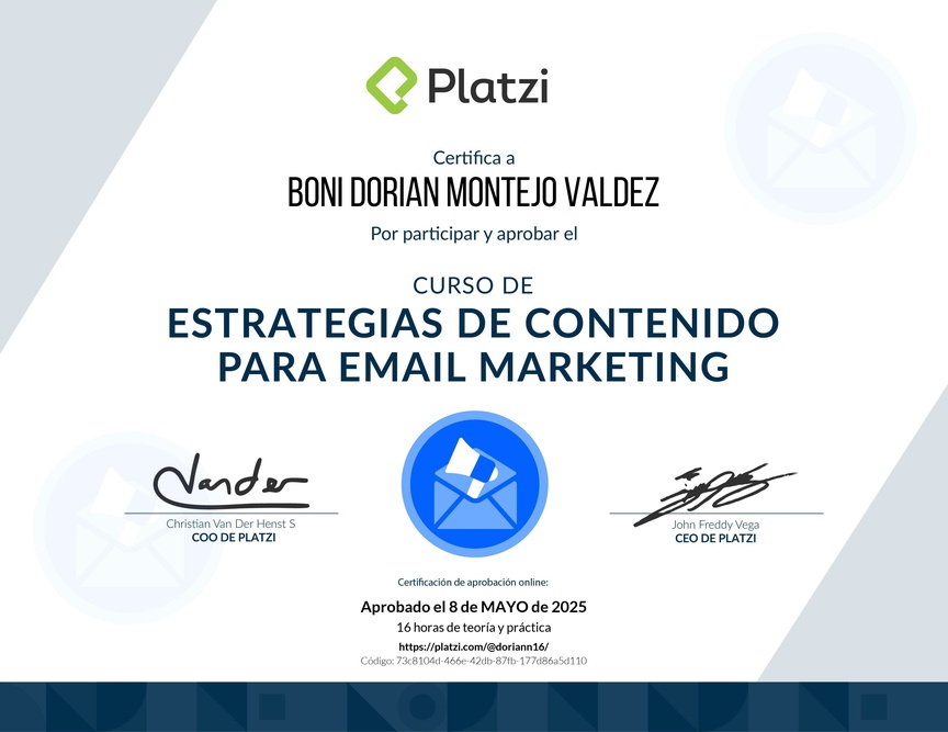 Diploma del Curso de Estrategias de Contenido para Email Marketing