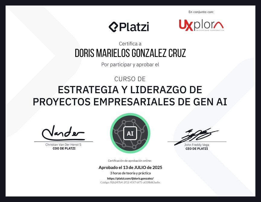 Diploma del Curso de Estrategia y Liderazgo de Proyectos Empresariales de Gen AI
