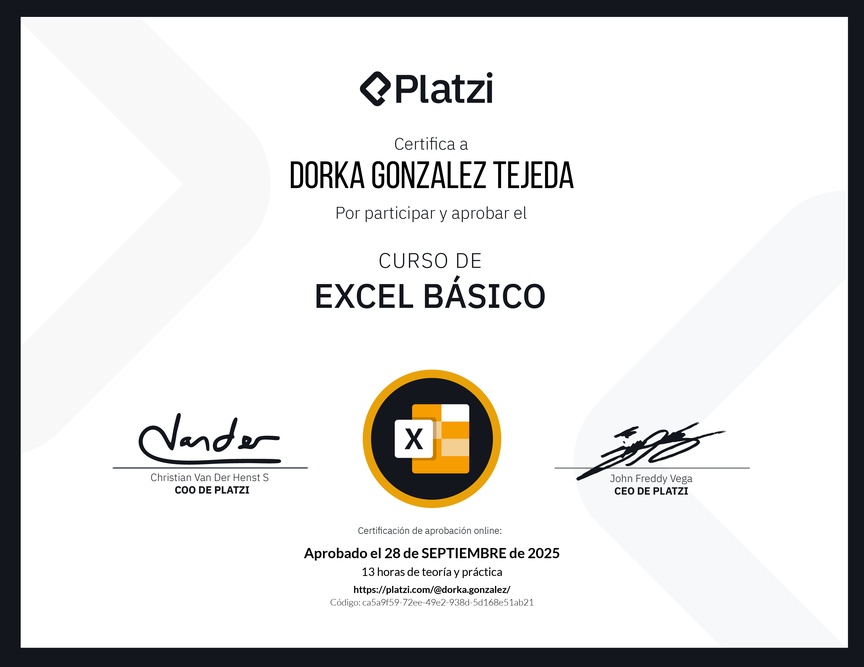 Diploma del Curso de Excel Básico