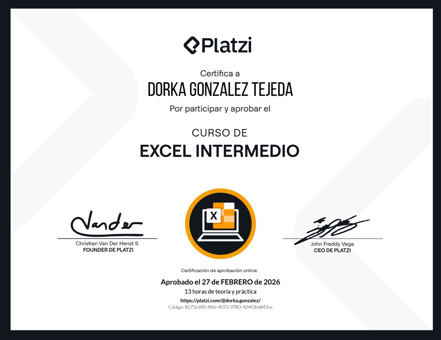 Diploma del Curso de Excel Intermedio