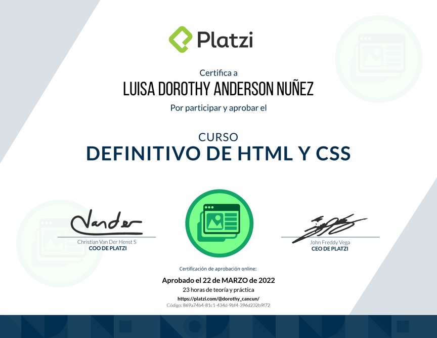 Diploma del Curso Definitivo de HTML y CSS