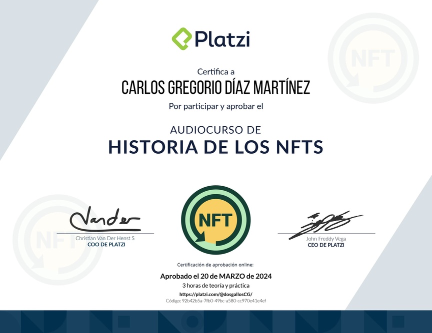 Diploma de Audiocurso de Historia de los NFT