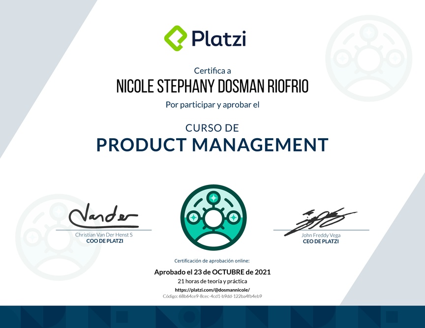 Diploma del Curso de Product Management