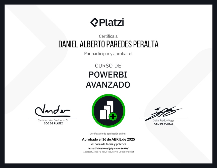 Diploma del Curso PowerBI Avanzado