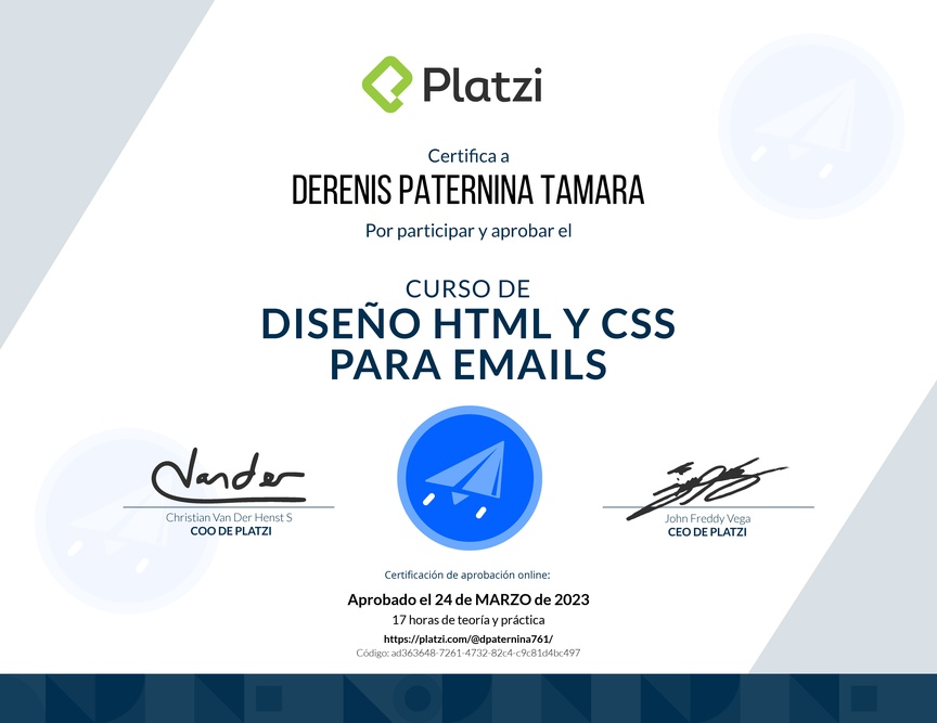 Diploma del Curso de Diseño y Maquetación para Emails