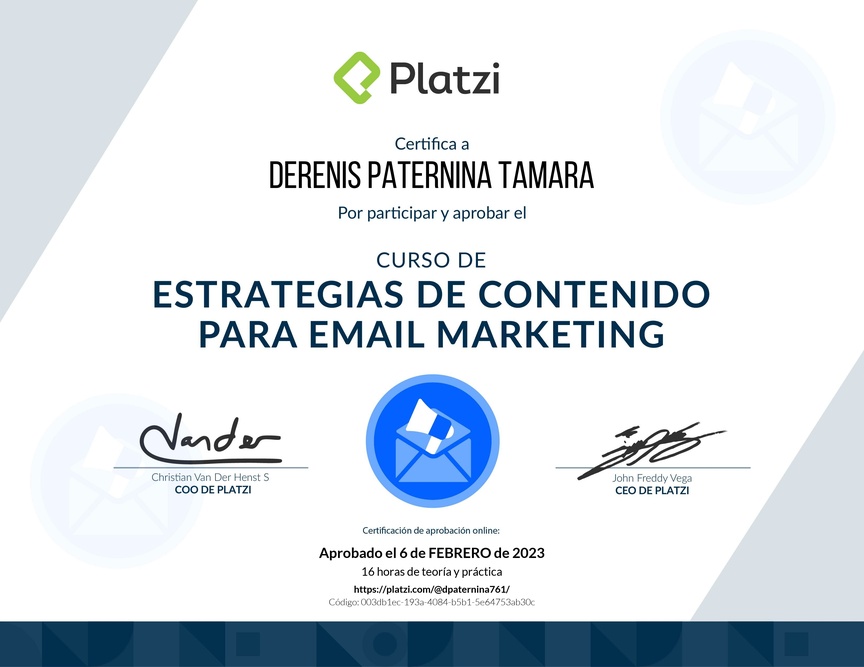 Diploma del Curso de Estrategias de Contenido para Email Marketing