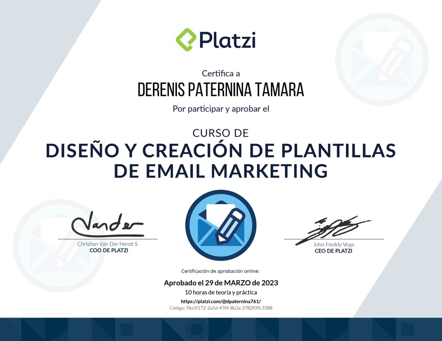 Diploma del Curso de Diseño y Creación de Plantillas de Email Marketing
