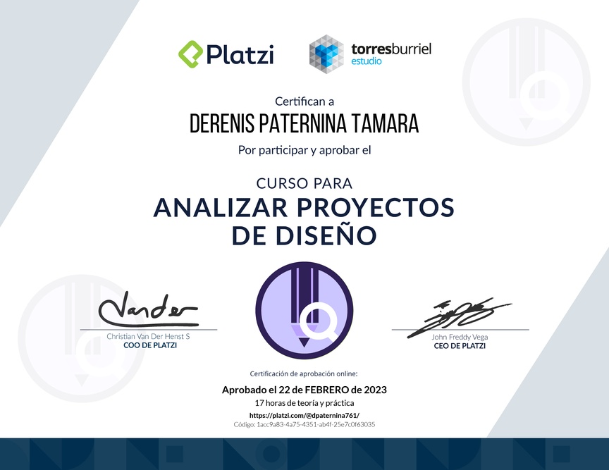 Diploma del Curso de Evaluación en Diseño