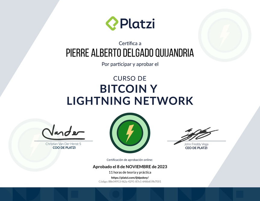 Diploma del Curso de Bitcoin y Lightning Network