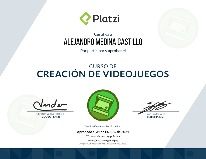 Diploma del Curso de Creación de Videojuegos