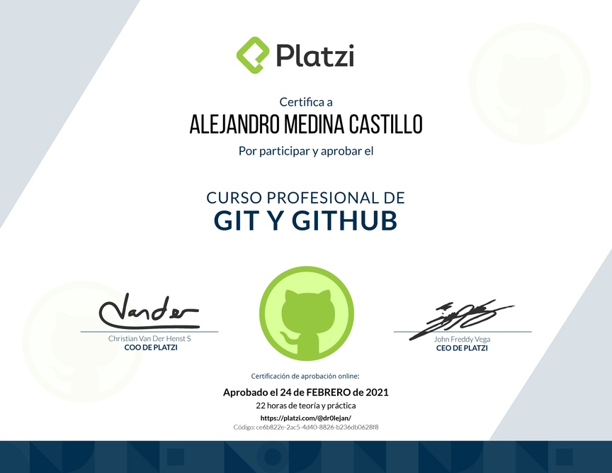 Diploma del Curso Profesional de Git y GitHub