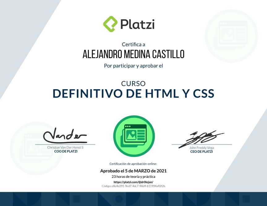 Diploma del Curso Definitivo de HTML y CSS