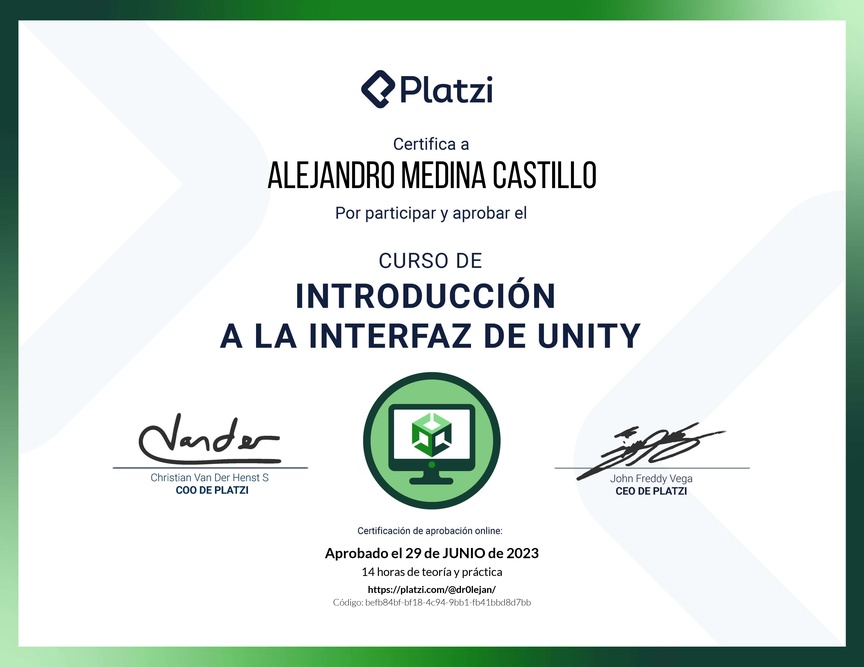 Diploma del Curso de Introducción a Unity: Interfaz