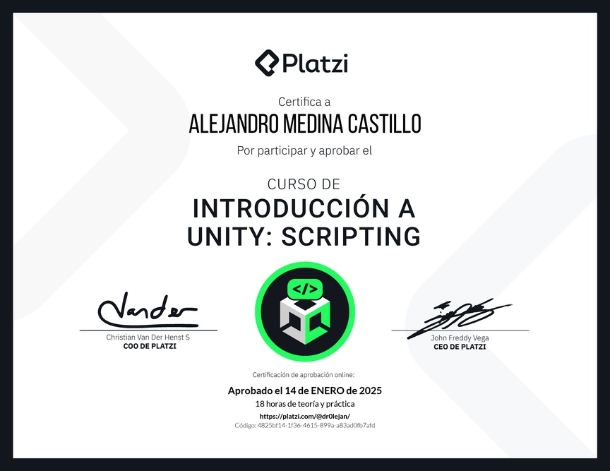 Diploma del Curso de Introducción a Unity: Scripting