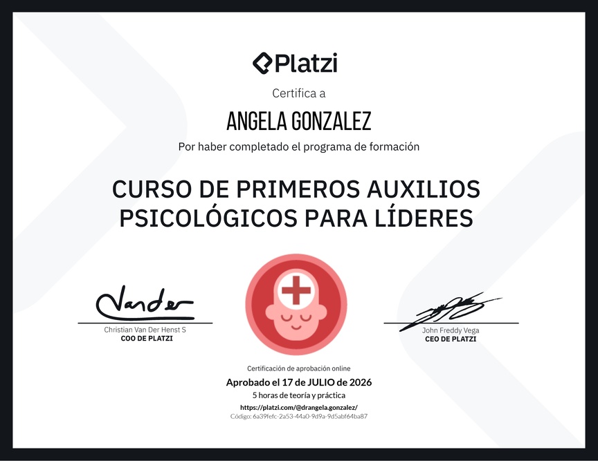 Diploma del Curso de Primeros Auxilios Psicológicos para Líderes