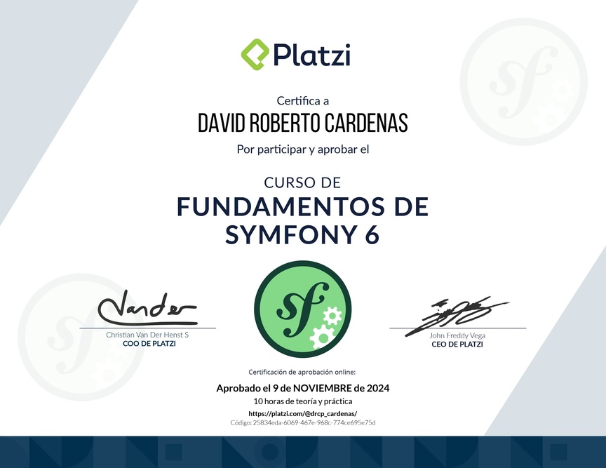 Diploma del Curso de Fundamentos de Symfony 6