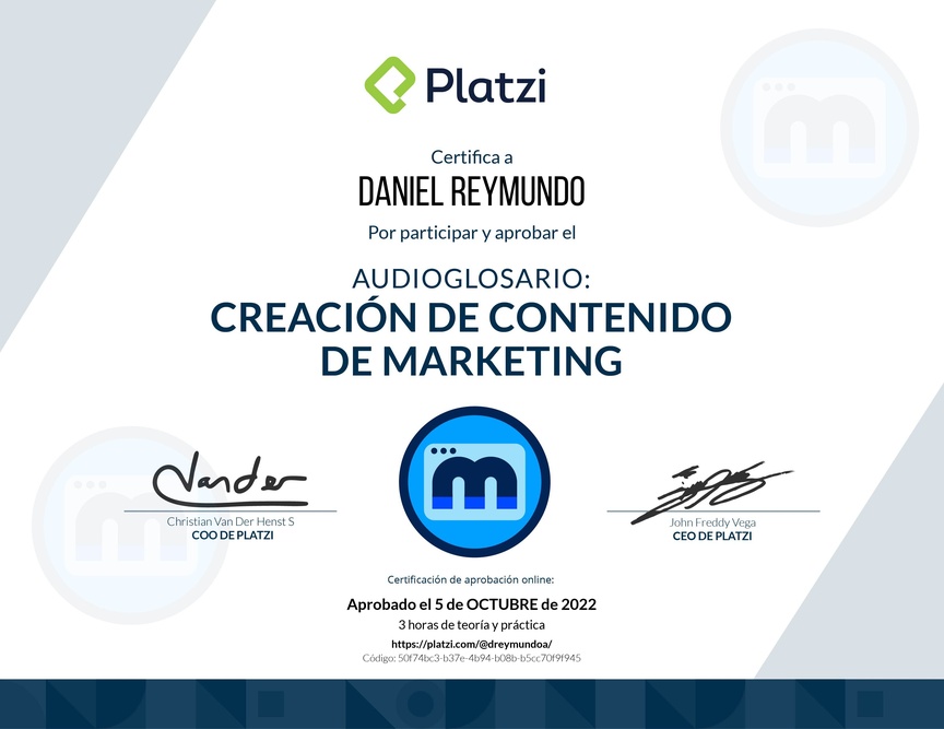 Diploma de Audioglosario de Marketing de Contenidos