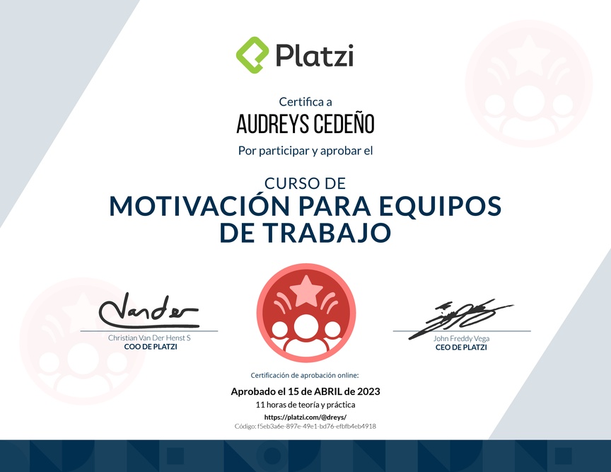 Diploma del Curso de Motivación para Equipos de Trabajo