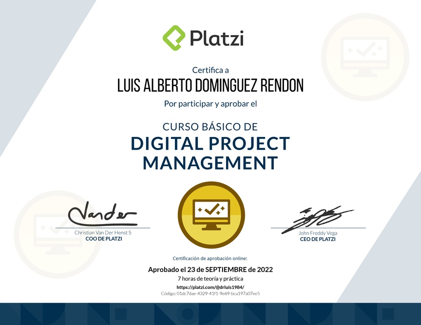 Diploma del Curso Básico de Digital Project Management