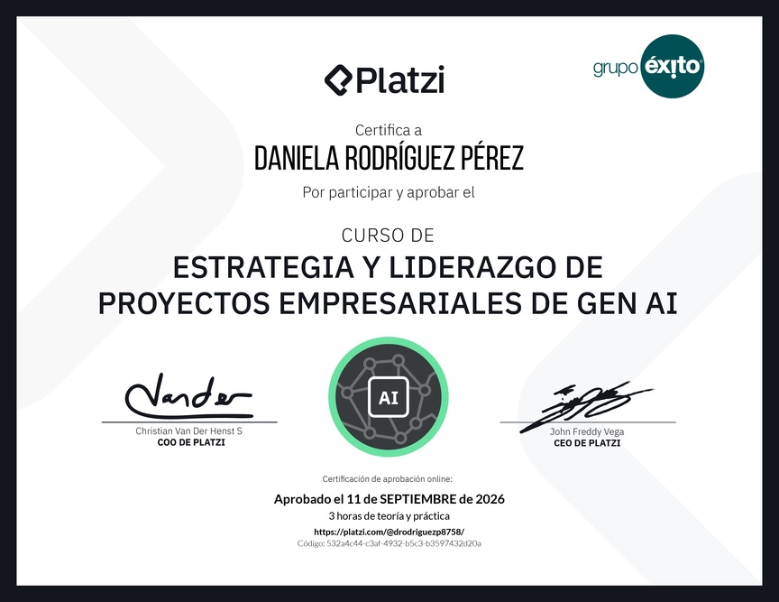 Diploma del Curso de Estrategia y Liderazgo de Proyectos Empresariales de Gen AI