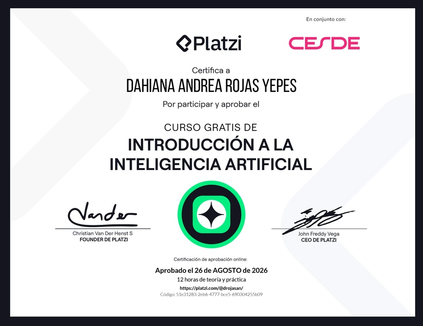 Diploma del Curso Gratis de Introducción a la Inteligencia Artificial