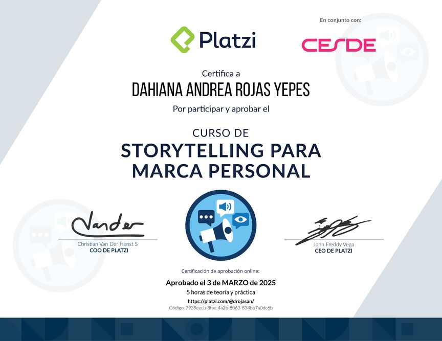 Diploma del Curso de Storytelling para Marca Personal