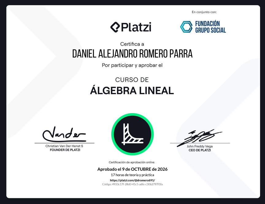 Diploma del Curso de Álgebra Lineal: Fundamentos y Aplicaciones