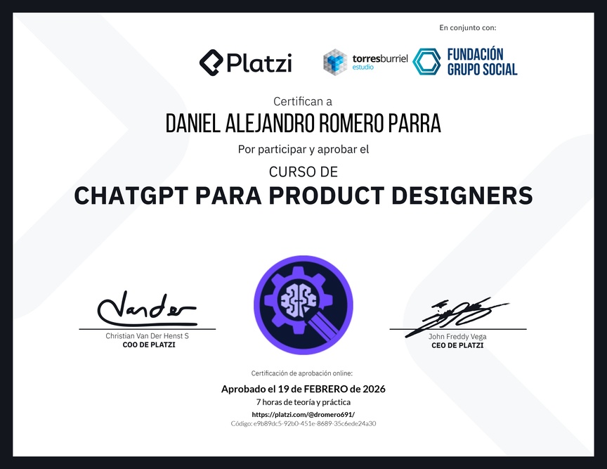 Diploma del Curso de ChatGPT para Product Designers: Diseño asistido por AI