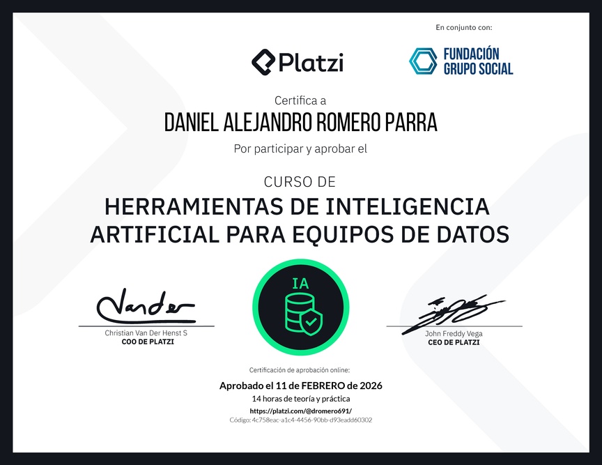 Diploma del Curso de Herramientas de Inteligencia Artificial para Equipos de Datos