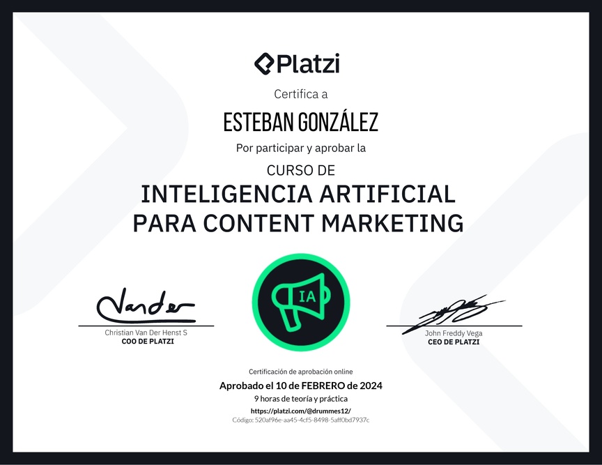 Diploma del Curso de Inteligencia Artificial para Content Marketing