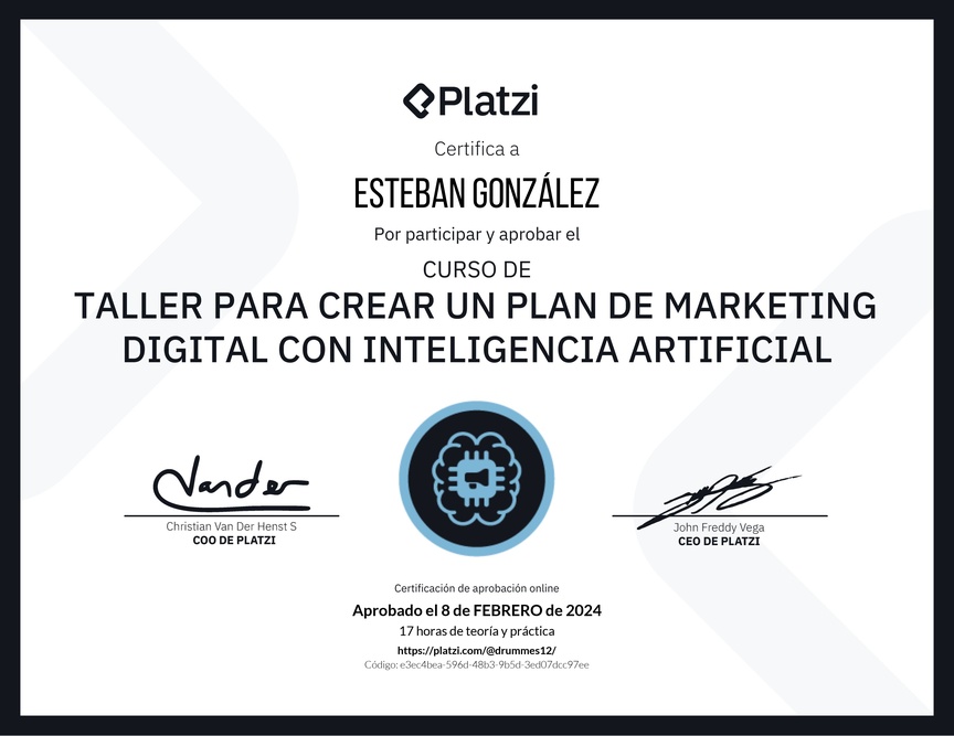 Diploma de Taller para Crear un Plan de Marketing Digital con Inteligencia Artificial